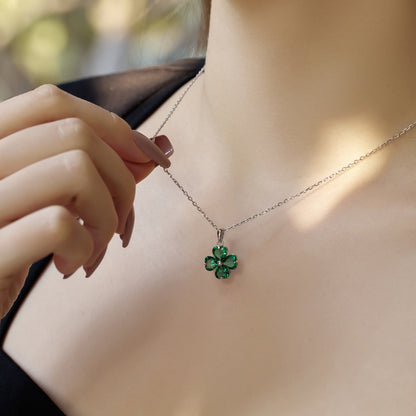 [Angela Jewelry]Heart-Shaped Four-Leaf Clover Bead Necklace
