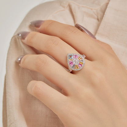 [Angela Jewelry]Elegant Colorful Water Drop Shape Banquet Ring