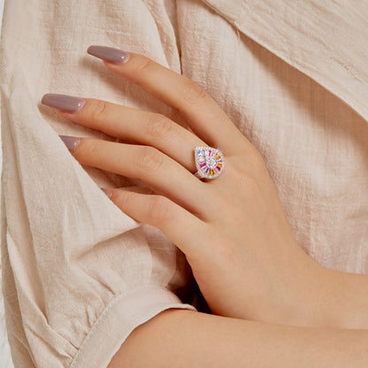 [Angela Jewelry]Elegant Colorful Water Drop Shape Banquet Ring