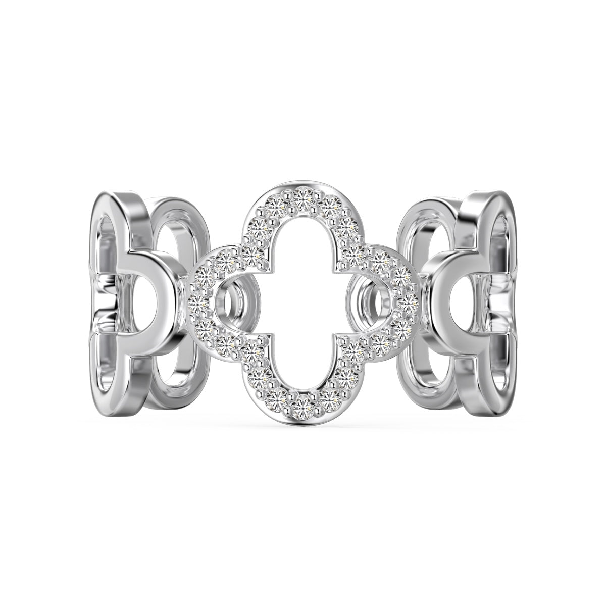 [Angela Jewelry]Hollow Design Four-Leaf Clover Flower Shape Ring