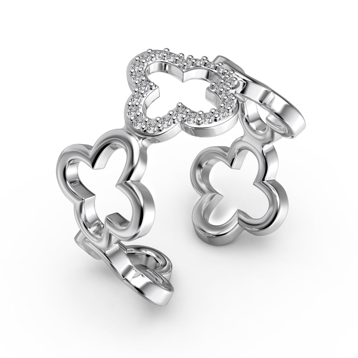 [Angela Jewelry]Hollow Design Four-Leaf Clover Flower Shape Ring