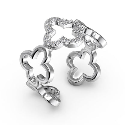 [Angela Jewelry]Hollow Design Four-Leaf Clover Flower Shape Ring