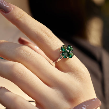 [Angela Jewelry]Heart-shaped Four-Leaf Clover Ball Ring