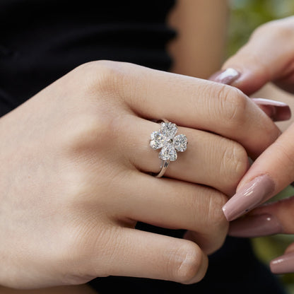 [Angela Jewelry]Heart-shaped Four-Leaf Clover Ball Ring