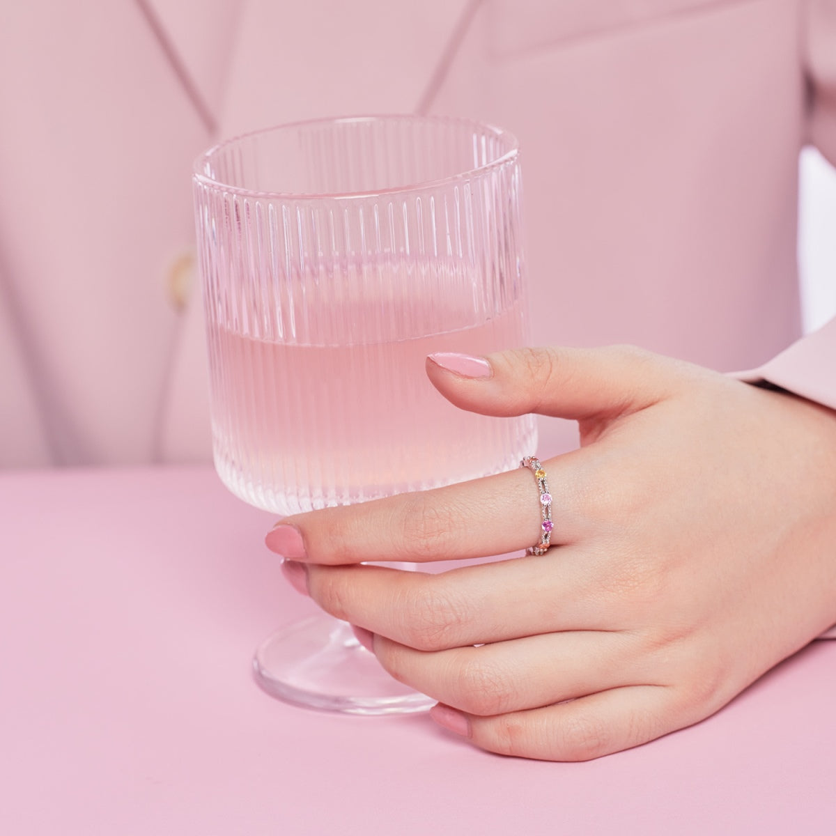[Angela Jewelry]Sparkling Colorful Round Cut Tennis Ring