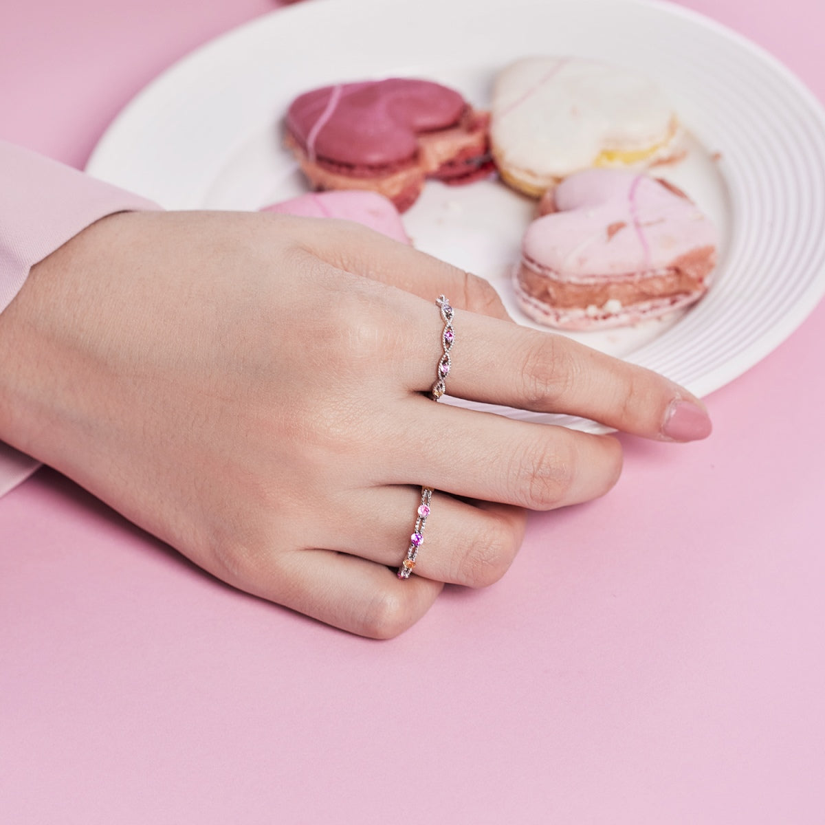 Angela Jewelry]Sparkling Colorful Round Cut Tennis Ring