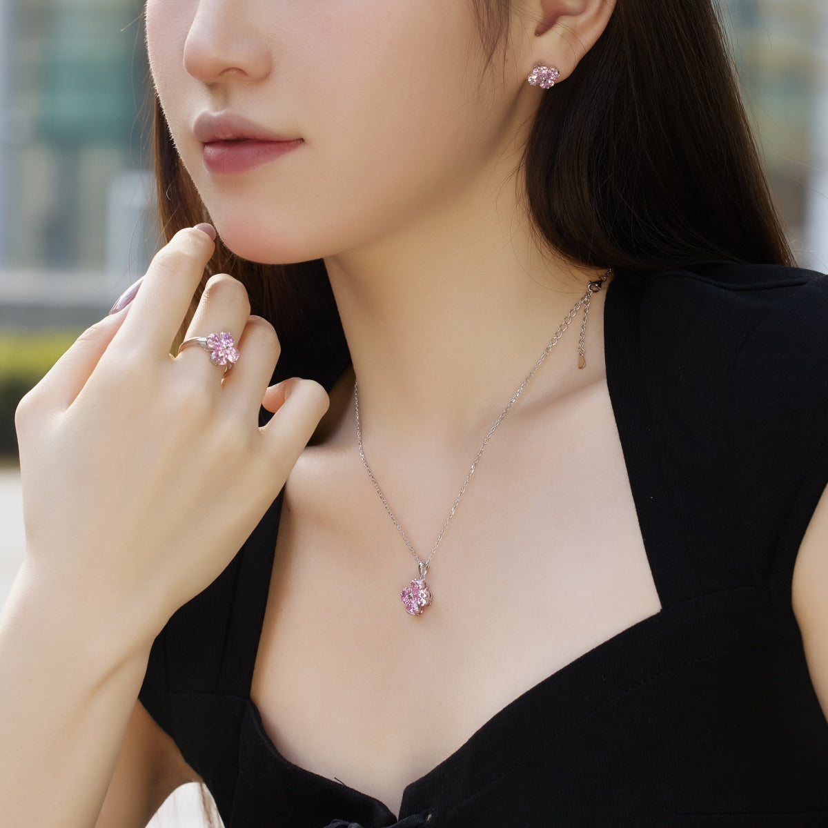 Angela Jewelry]Four-Leaf Clover Ball Earrings