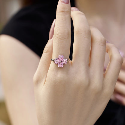 [Angela Jewelry]Heart-shaped Four-Leaf Clover Ball Ring