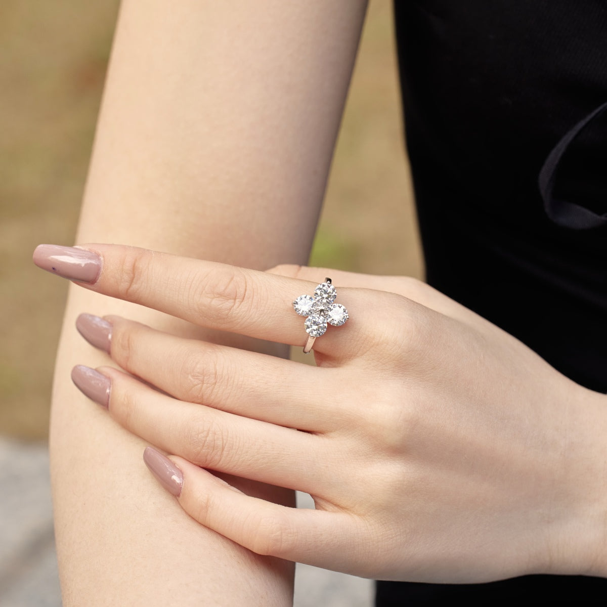 Angela Jewelry]Four-Leaf Clover Eight-Pointed Star Ring