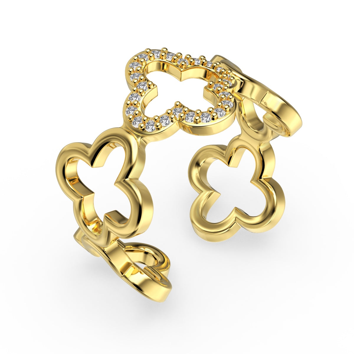 [Angela Jewelry]Hollow Design Four-Leaf Clover Flower Shape Ring