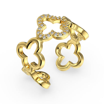 [Angela Jewelry]Hollow Design Four-Leaf Clover Flower Shape Ring