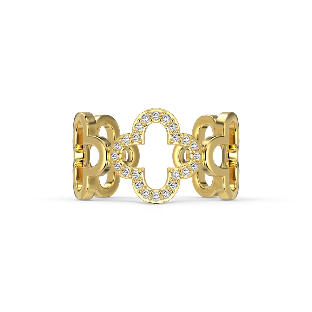 [Angela Jewelry]Hollow Design Four-Leaf Clover Flower Shape Ring