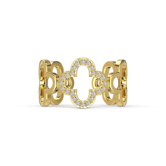 [Angela Jewelry]Hollow Design Four-Leaf Clover Flower Shape Ring
