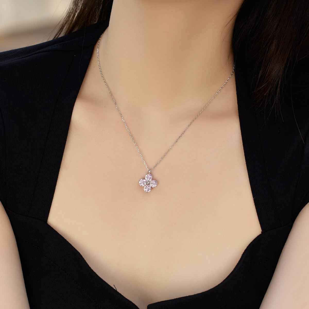 [Angela Jewelry]Four-Leaf Clover And Eight-Pointed Star Necklace