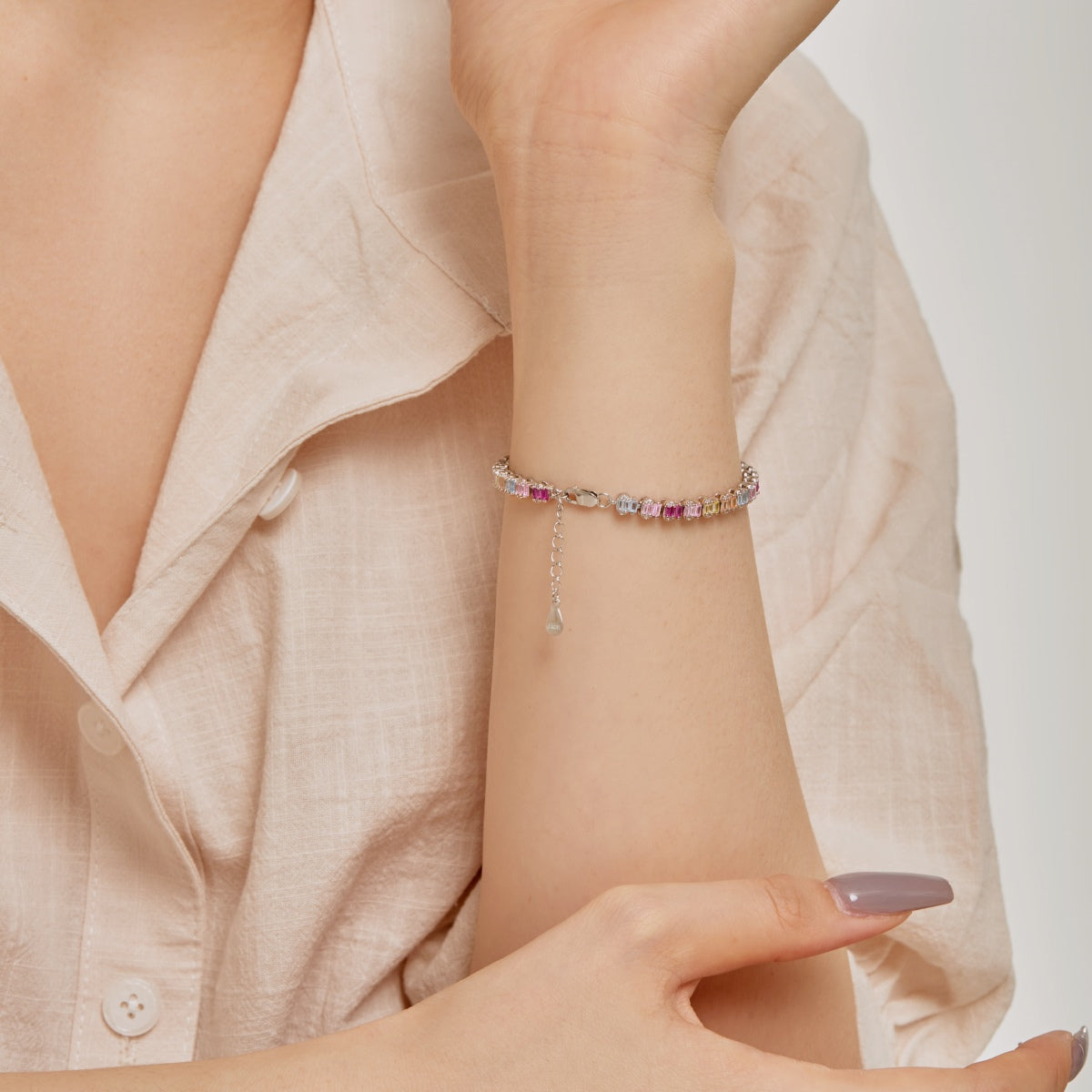 [Angela Jewelry]Delicate Colorful Emerald Cut Party Bracelet