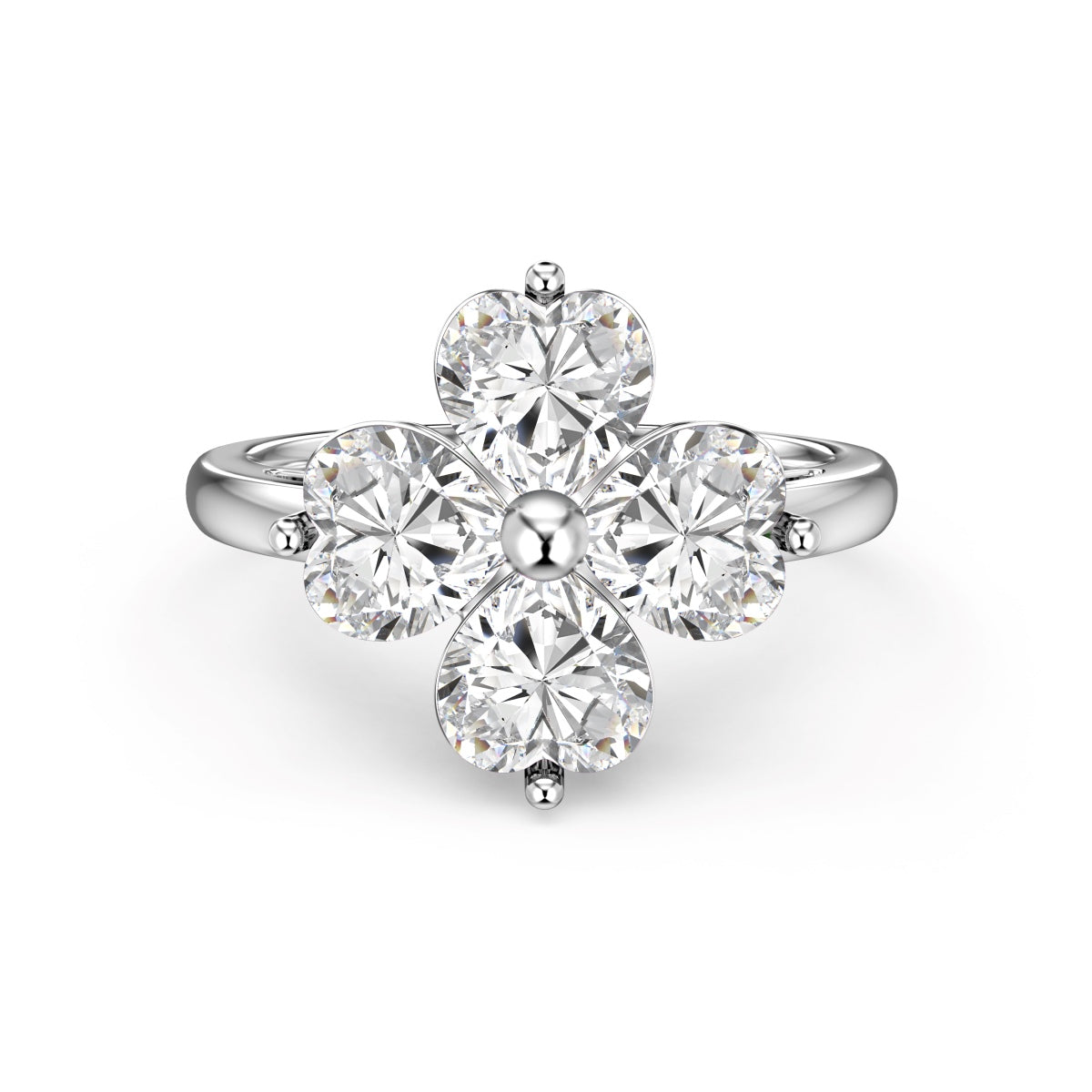 [Angela Jewelry]Heart-shaped Four-Leaf Clover Ball Ring