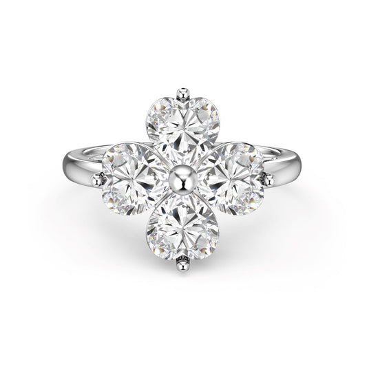 [Angela Jewelry]Heart-shaped Four-Leaf Clover Ball Ring