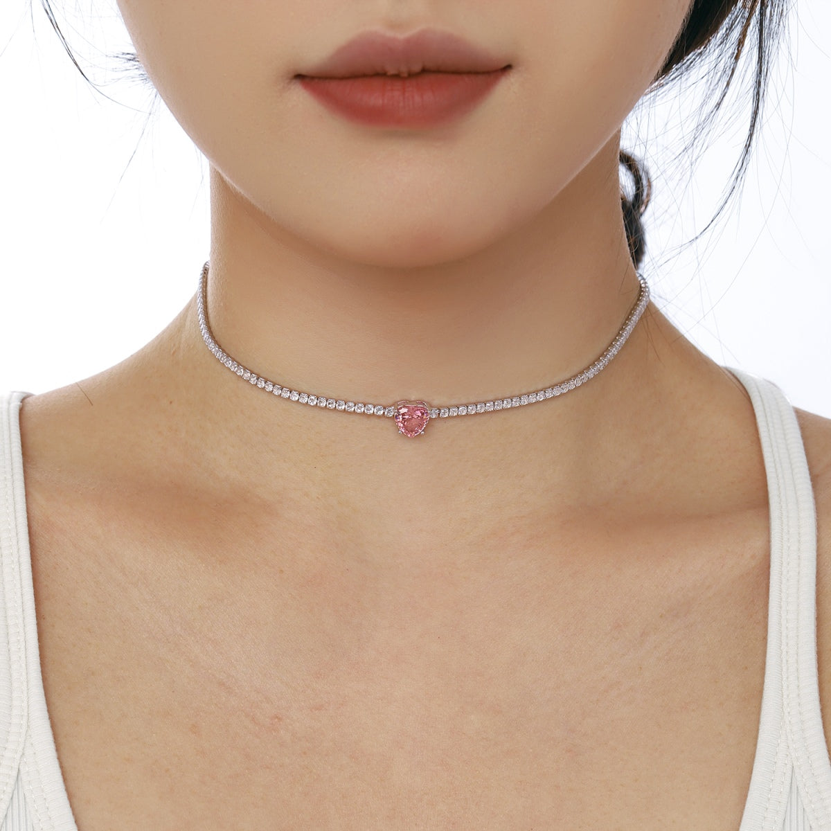 アンジェラジュエリー]2.0カラットの輝くテニスハートカットネックレス