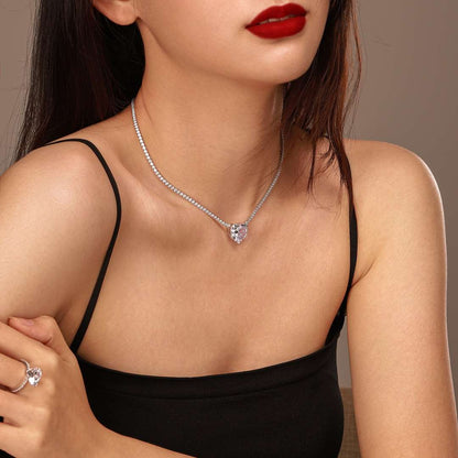 Angela Jewelry]8.0 Carat Versatile Colorful Sweet Heart-Shaped Tennis Necklace
