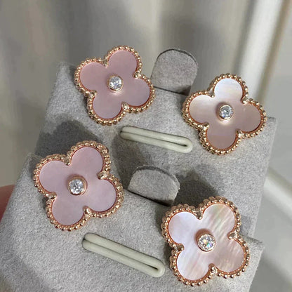 [Angela Jewellery]CLOVER MEDIUM 1 MOTIFS  PINK MOP DIAMOND EARRINGS