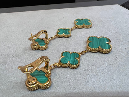 [アンジェラジュエリー]クローバー マラカイト 3モチーフ ゴールド