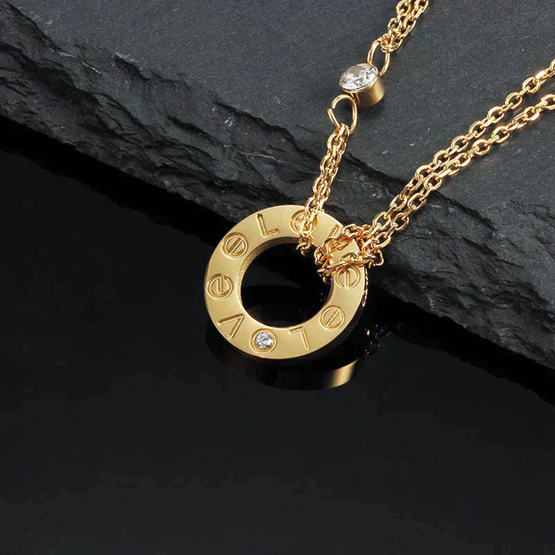 [アンジェラジュエリー]ラブネックレス 16mm 2ダイヤモンド