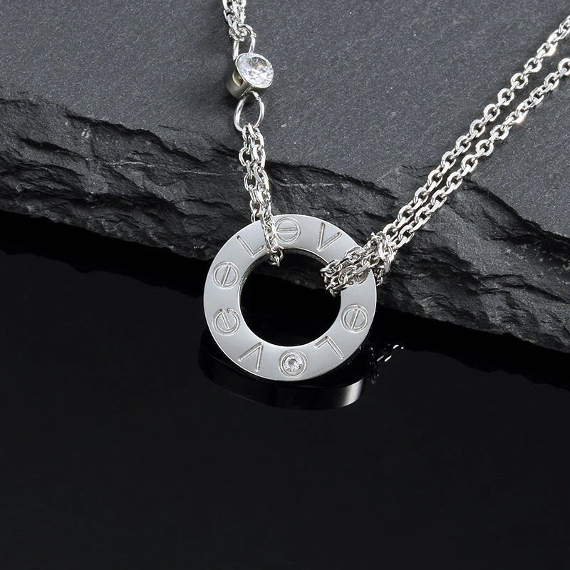 [アンジェラジュエリー]ラブネックレス 16mm 2ダイヤモンド