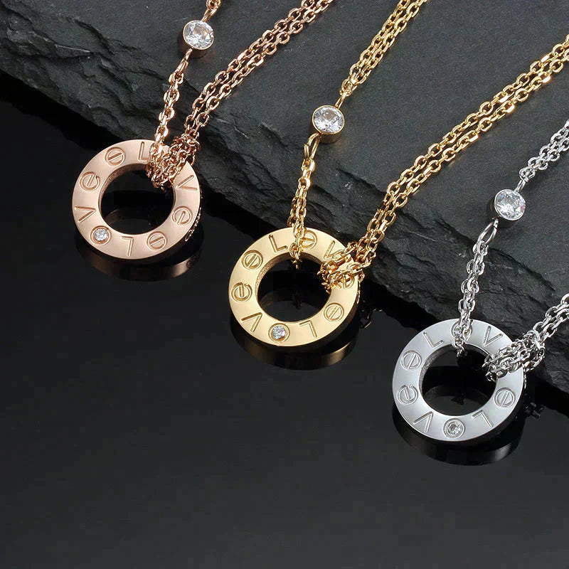 [アンジェラジュエリー]ラブネックレス 16mm 2ダイヤモンド