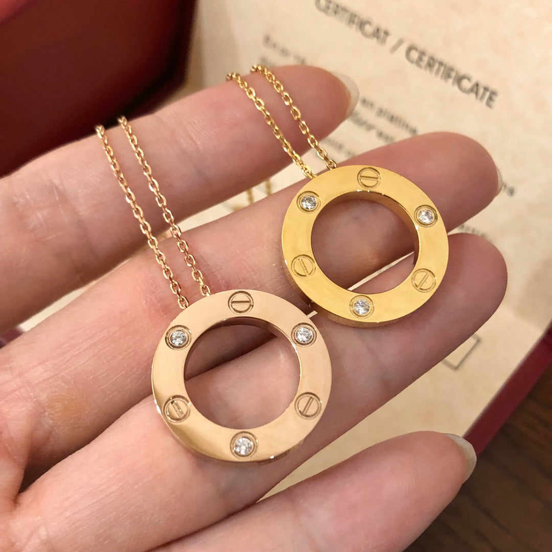 [アンジェラジュエリー]ラブネックレス 16mm 3ダイヤモンド