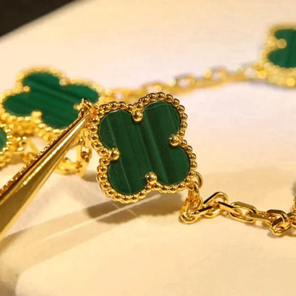 [Angela Jewelry] CLOVER 5 MOTIF MALACHITE BRACELET COLLECTION