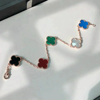 [アンジェラジュエリー]クローバー 5モチーフ マルチカラーブレスレット