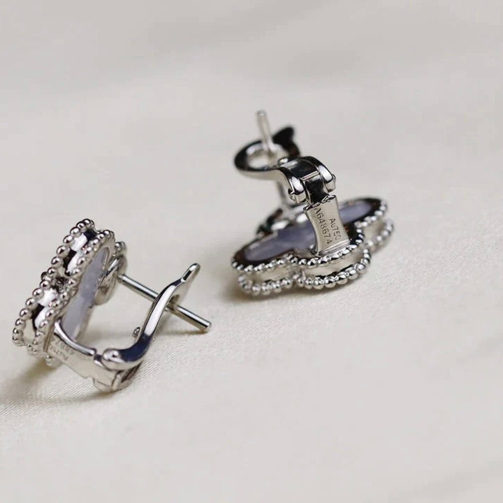 [Angela Jewellery]CLOVER MEDIUM 1 MOTIFS  WHITE MOP EARRINGS SILVER