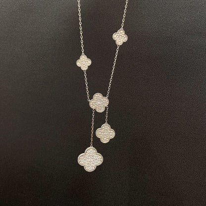 [アンジェラジュエリー]クローバー 5モチーフ シルバー ダイヤモンドネックレス