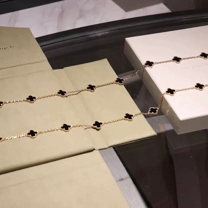 [アンジェラジュエリー]クローバー 20モチーフ オニキスネックレス