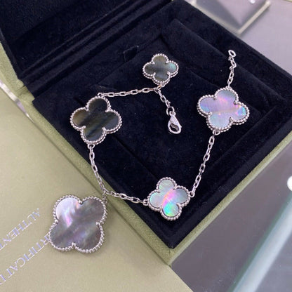 [アンジェラジュエリー]クローバー 5モチーフ シルバー ダークモップ ブレスレット