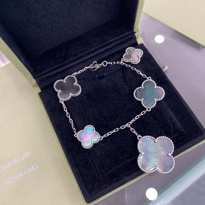 [アンジェラジュエリー]クローバー 5モチーフ シルバー ダークモップ ブレスレット