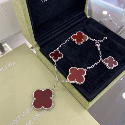 [アンジェラジュエリー]クローバー5モチーフシルバーカーネリアンブレスレット