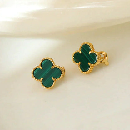 [アンジェラジュエリー]クローバー ミディアム 1モチーフ マラカイト イヤリング