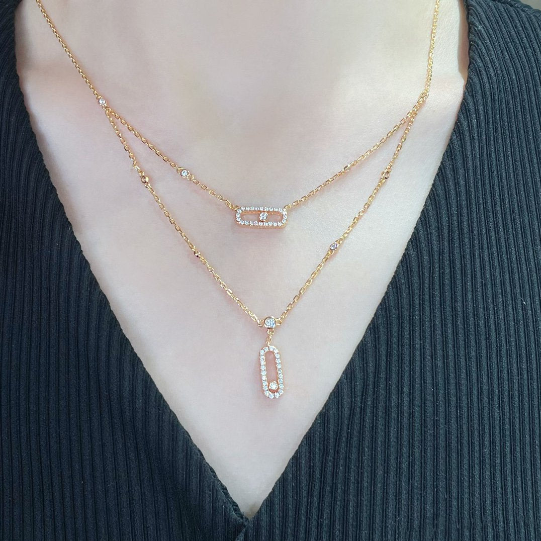 [Angela Jewelry]MOVE 2 ROW DIAMOND NECKLACE