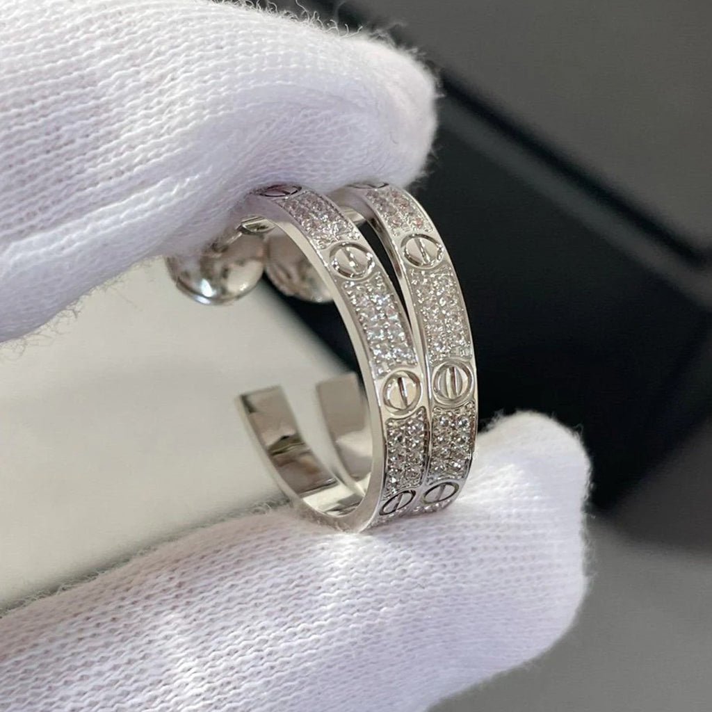 [Angela Jewelry]LOVE EARRINGS 3.6MM DIAMOND PAVED
