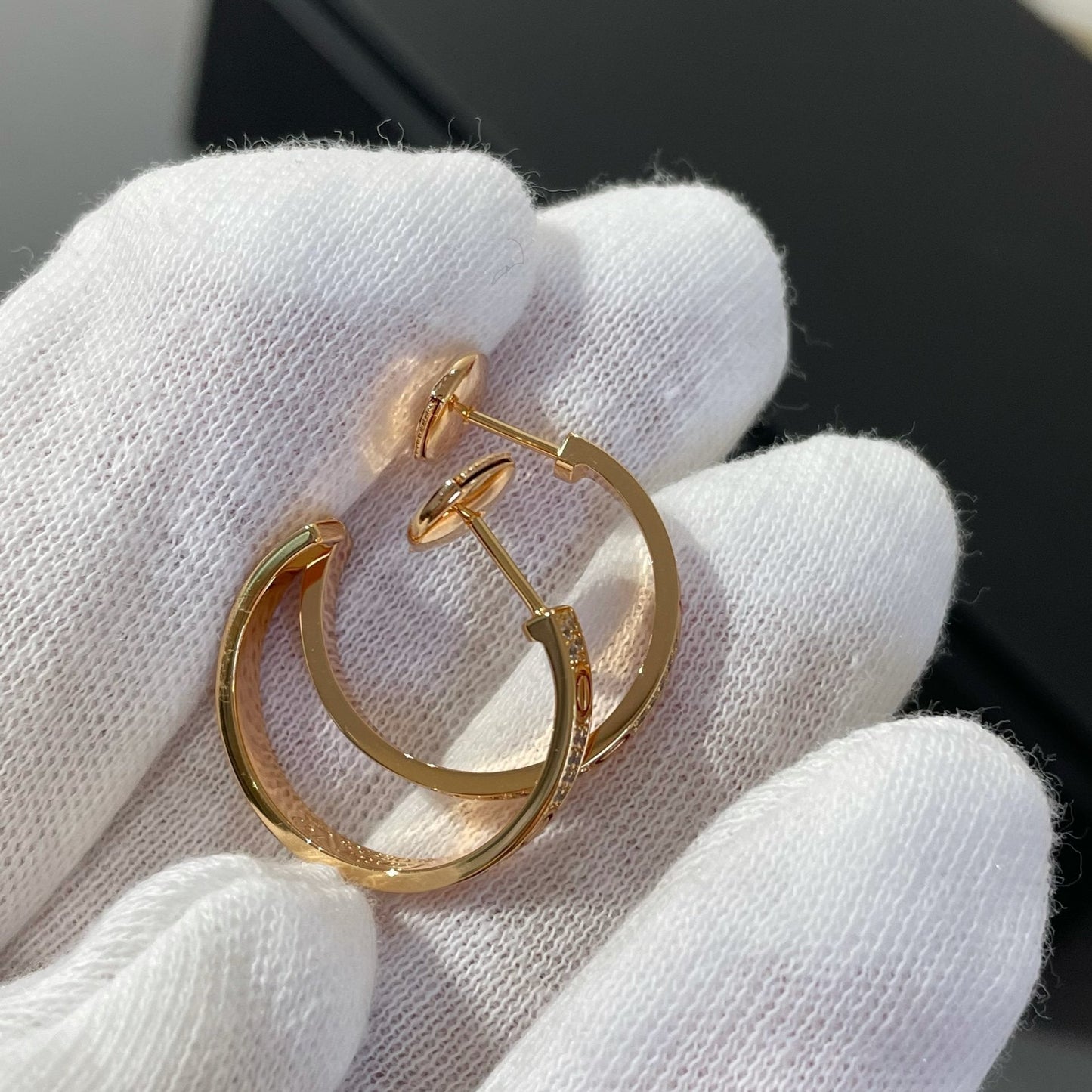 [アンジェラジュエリー]ラブダイヤモンド ピンクゴールド フープピアス
