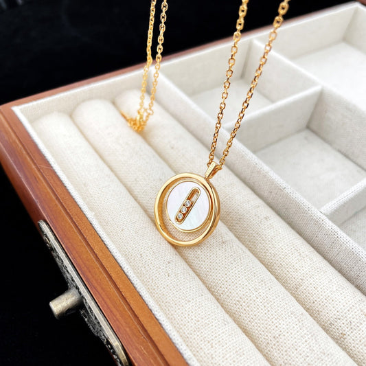 [Angela Jewelry]LUCKY MOVE MOP PINK GOLD NECKLACE