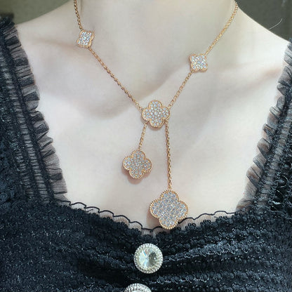 [アンジェラジュエリー]クローバー 6モチーフ ダイヤモンドパヴェネックレス