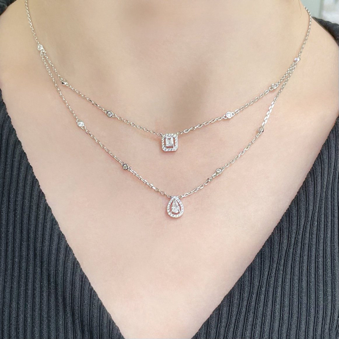 [Angela Jewelry]MY TWIN 2 ROW DIAMOND NECKLACE