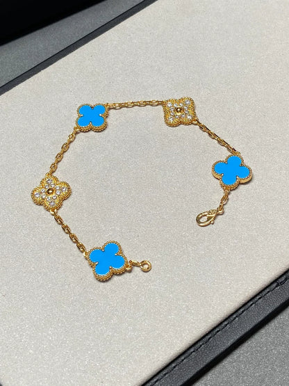 [Angela Jewelry] CLOVER 5 MOTIF BLUE AGATE BRACELET COLLECTION