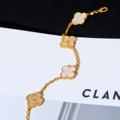 [Angela Jewellery]CLOVER BRACELET 5 MOTIF WHITE MOP DIAMOND