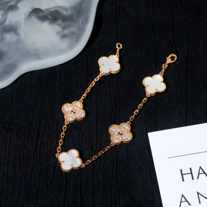 [Angela Jewellery]CLOVER BRACELET 5 MOTIF WHITE MOP DIAMOND