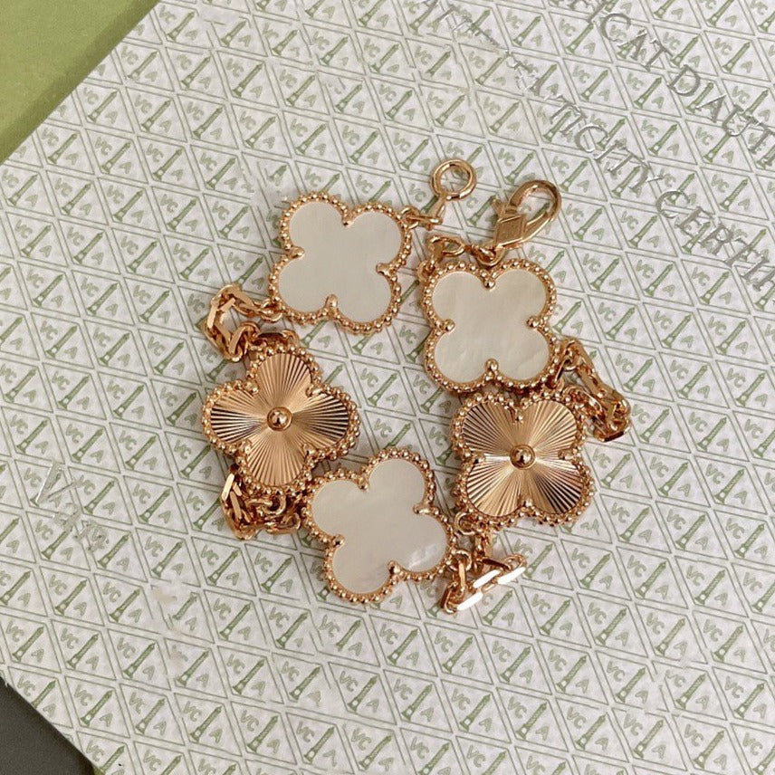 [Angela Jewellery]CLOVER BRACELET 5 MOTIF WHITE MOP PINK GOLD