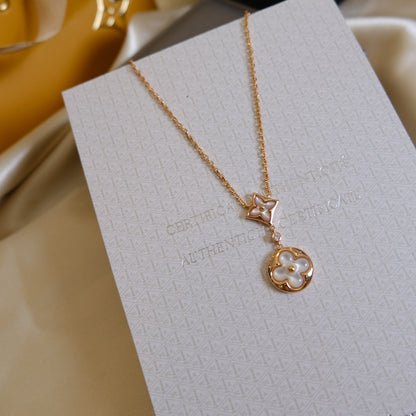 [アンジェラジュエリー]スターアンドサン ホワイトモップ 2モチーフ ピンクゴールドネックレス