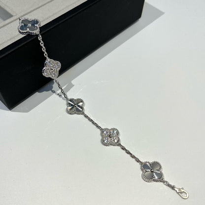 [アンジェラジュエリー]クローバー 5モチーフ シルバー ダイヤモンド ブレスレット